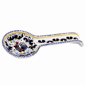 ORVIETO ROOSTER: Spoon Rest (size: 5 DIAM. X 12 LONG (Dimensions measured in Inches)Blue)
